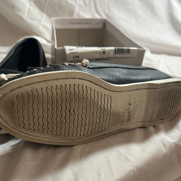 Minnetonka Black Moccasins with Red and White Accents - Picture 2 of 3